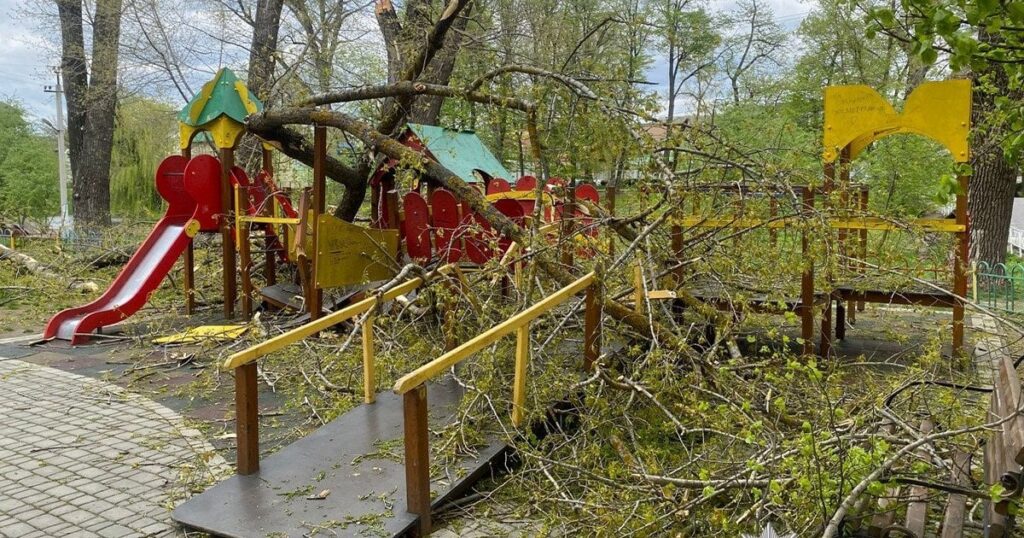 Негода в Україні - дерева впали на дитячий майданчик і травмували дівчат, фото — Укрaїнa