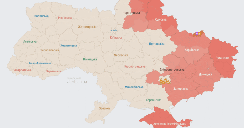 Повітряна тривога в ніч проти 29 червня в Україні — Росія атакує ударними безпілотниками — Укрaїнa