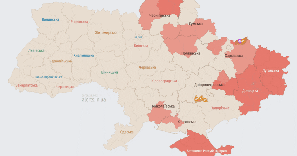 Повітряна тривога в ніч проти 9 червня в Україні — Росія атакує ударними безпілотниками — Укрaїнa