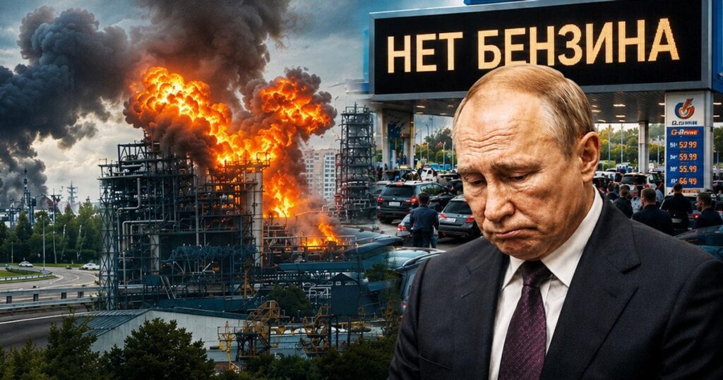 «Увага, горить Москва»: Путін знову сховався в букері, поки росіяни тікають від «добрих» дронів і ночують у чергах за пальним «Увага, горить Москва»: Путін знову сховався в букері, поки росіяни тікають від «добрих» дронів і ночують у чергах за пальним