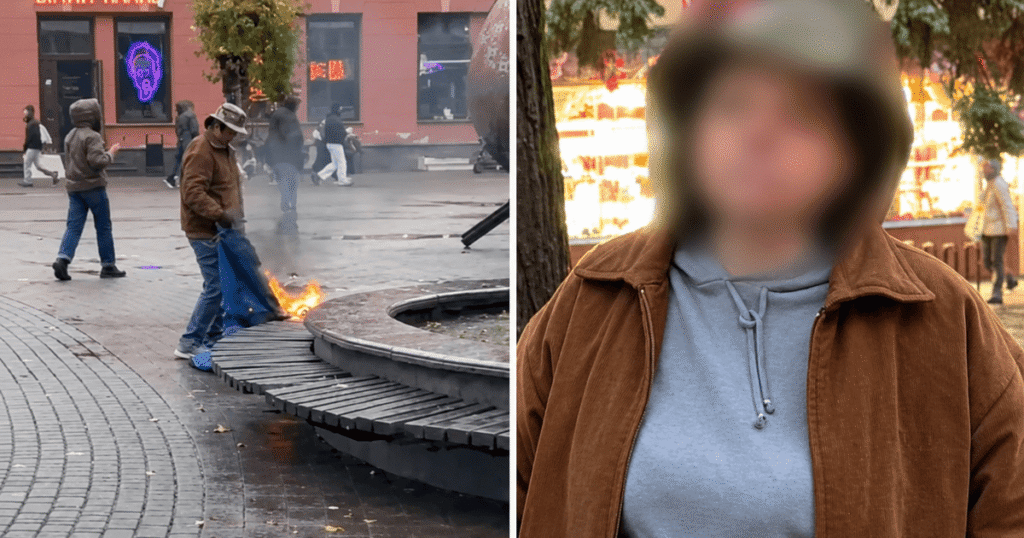 Жінка спалила прапор України у самісінькому центрі Франківська: деталі від поліції (відео) Жінка спалила прапор України у самісінькому центрі Франківська: деталі від поліції (відео)